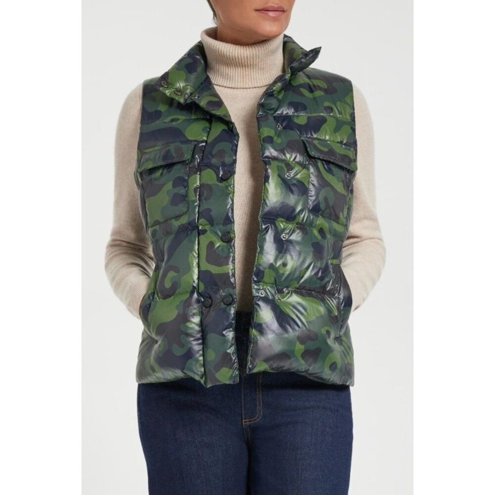 Anatomie Womens Printed Fallon Vest Puffer Knit Back Camo Print Wool Blend L